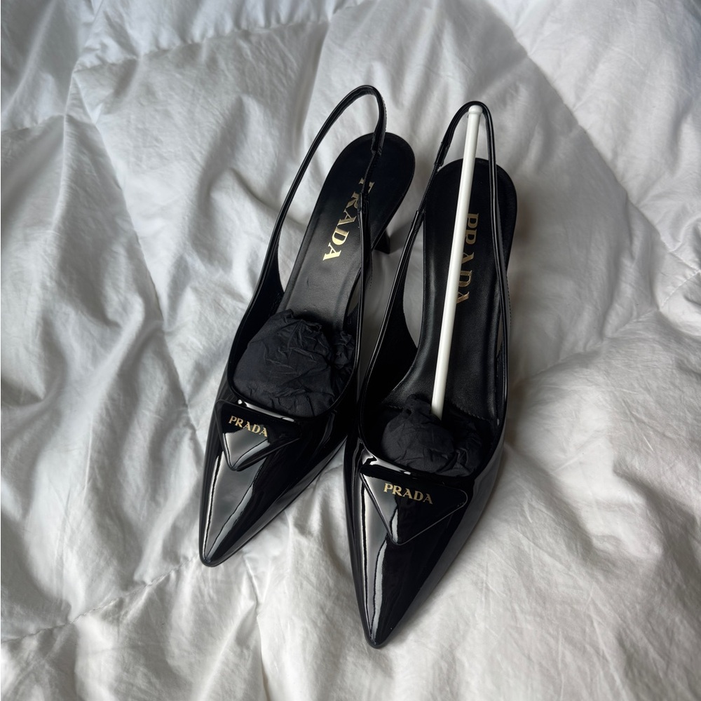 Prada Saffiano Patent Leather Slingback Heels
